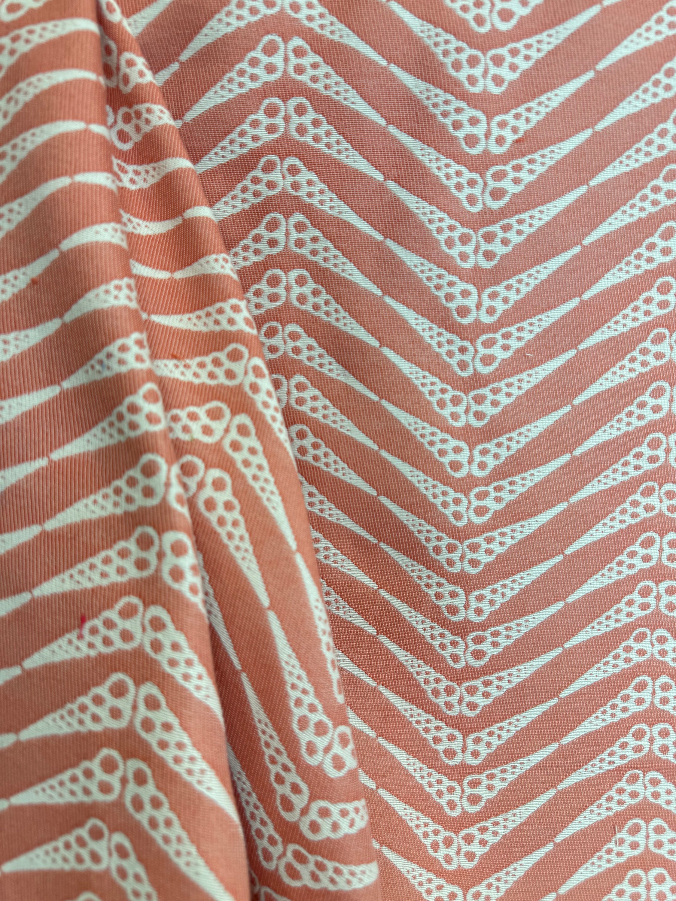 Shell Herringbone outdoor coral - coastal - indoor - outdoor - coral- cream - home decor - pillow fabric - fabric by the yard