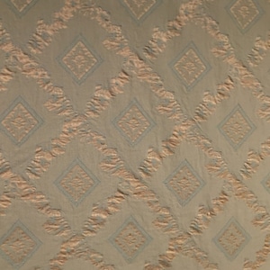 Aqua and Light Gold Diamond Pattern - Upholstery Fabric by the Yard