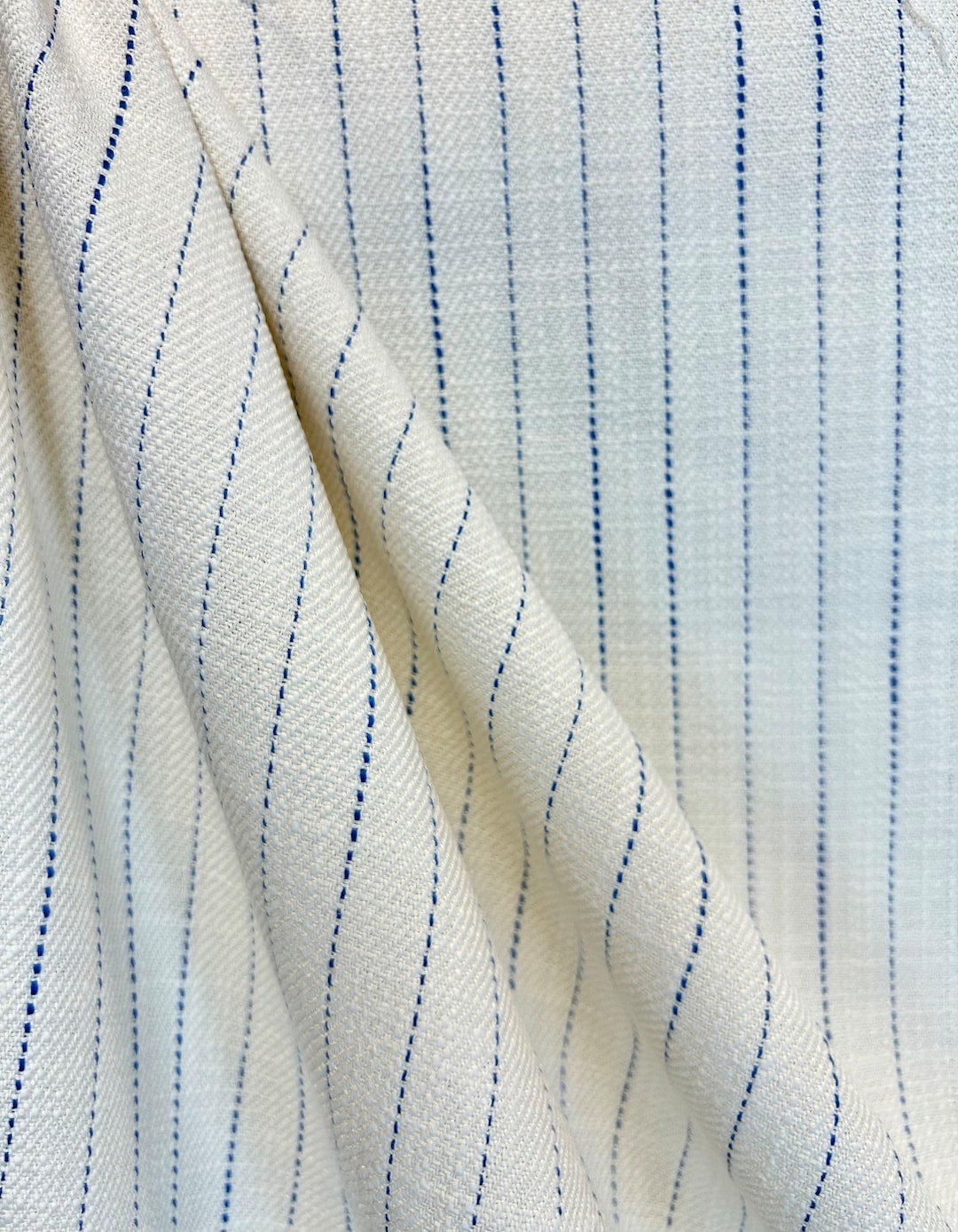 Navy and Cream Pinstripe Upholstery Fabric Coastal Inspired Fabric