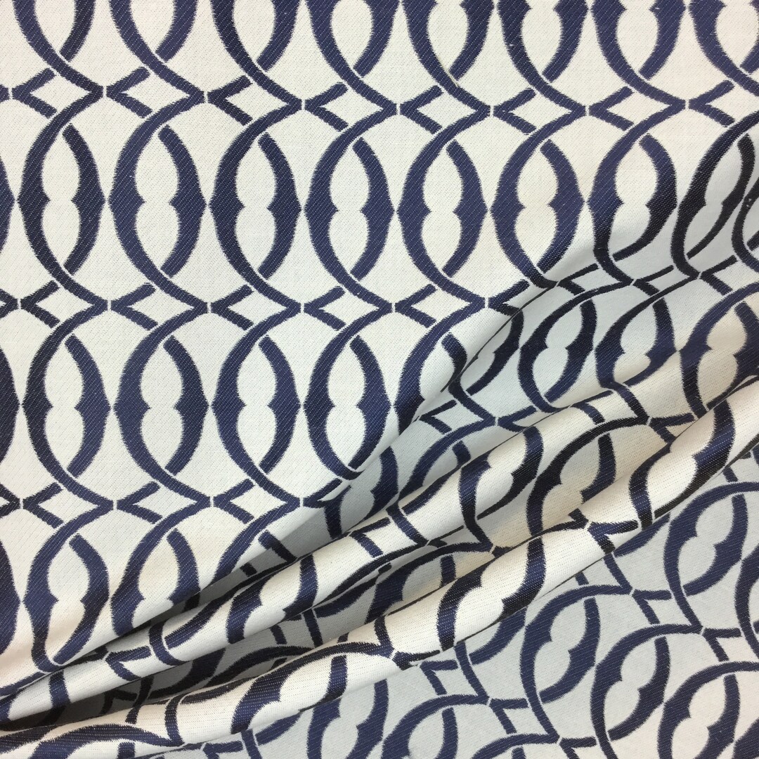 Navy and White Lattice Blue Geometric Upholstery Pillows Fabric by the ...
