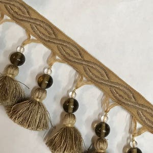 Gold - Taupe - Beaded - Tassel Fringe By The Yard - Drapery Edging - Pillow Edging - lampshade embellishing