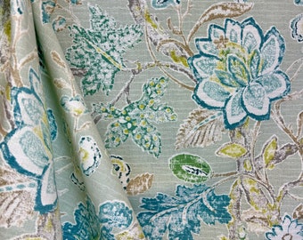 Romolo Mist - floral - blue - green - flowers - drapery fabric - pillow fabric - upholstery fabric - fabric by the yard