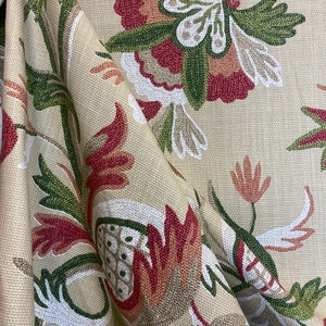 Kaki and Rust Jacobean Floral - Floral Upholstery Fabric - Neutral Floral Fabric - Pillow Fabric - Fabric by the Yard - Drapery Fabric