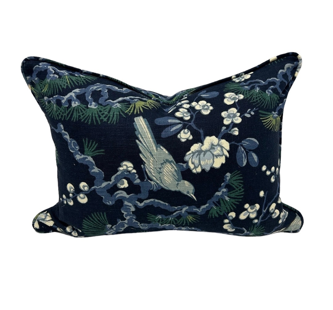 Blue Bird Pillow Cover Navy Floral Traditional Throw Pillow Home Decor