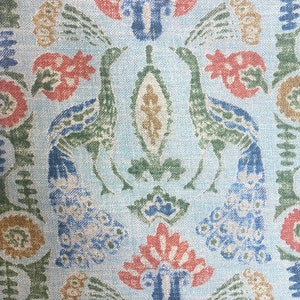 Peacock Parade- Seaglass - Bird Floral - Pastel Prints - Curtain Fabric - Fabric by the Yard