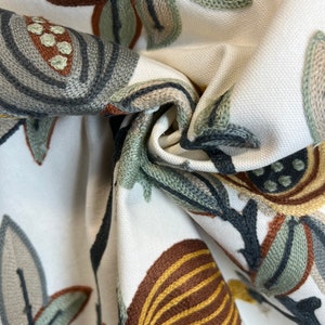 Roselyn Copper Crewel Fabric - Crewel Jacobean Style Fabric - Crewel Draperies - Crewel Pillow Covers - Crewel Upholstery Fabric