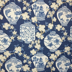 Navy Chinoiserie Lantern Fabric - Asian Lapis - Upholstery Fabric - Asian Inspired  - Fabric by the Yard - Ginger Jar Print Fabric