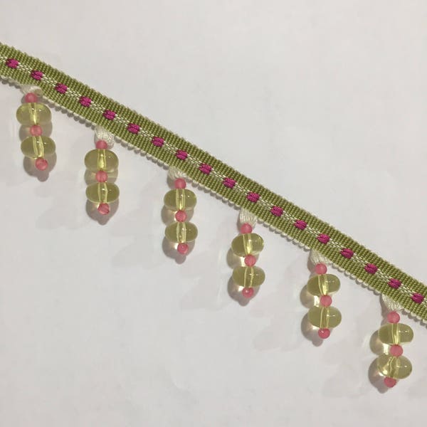 Pink and Green - Glass Beaded Trim - Drapery Trim - Trim by the Yard - Custom Cut Yardage - Pillow Trim - Drapery Trim - Chairs - Lamp Shade