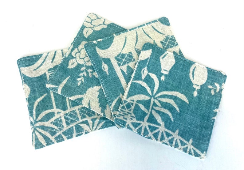 Moon Pagoda Aqua and Ivory Cocktail Napkins Set of 4 Etsy