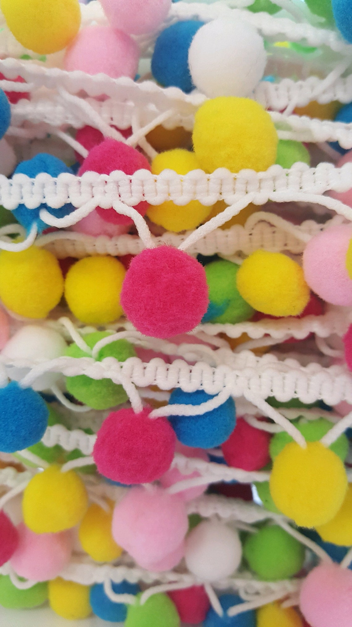 Soft Multicolor Ball Fringe White Trim by the Yard Etsy