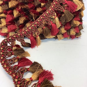Rustic Spanish Inspired Fringe - Red - Gold - Brown - Tassel Fringe - Trim by the Yard - Custom Cut Yardage - Furniture Embellishment - Sofa