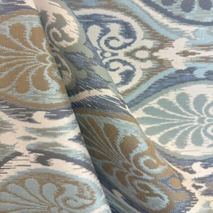 Sunbrella Outdoor Crest Medallion Railroaded - blu - marrone chiaro - moderno - facile da pulire - resistente all'acqua - arredamento per la casa - tessuto tagliato su misura