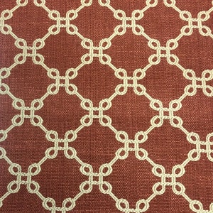 Thibaut Bowen  Coral - Off White - Geometric interlocking Style - Heavy-Weight Upholstery -Upholstery Fabric By The Yard - Pillows - Cushion