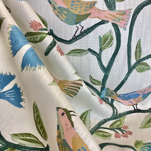 Lyle Green -Ballard - Bird Of Paradise Bali - Drapery Panels with Bird Fabric - Designers First Choice - Custom Pillows _ Home Decor Fabric