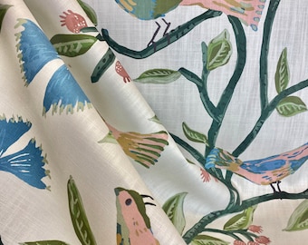 Lyle Green -Ballard - Bird Of Paradise Bali - Drapery Panels with Bird Fabric - Designers First Choice - Custom Pillows _ Home Decor Fabric