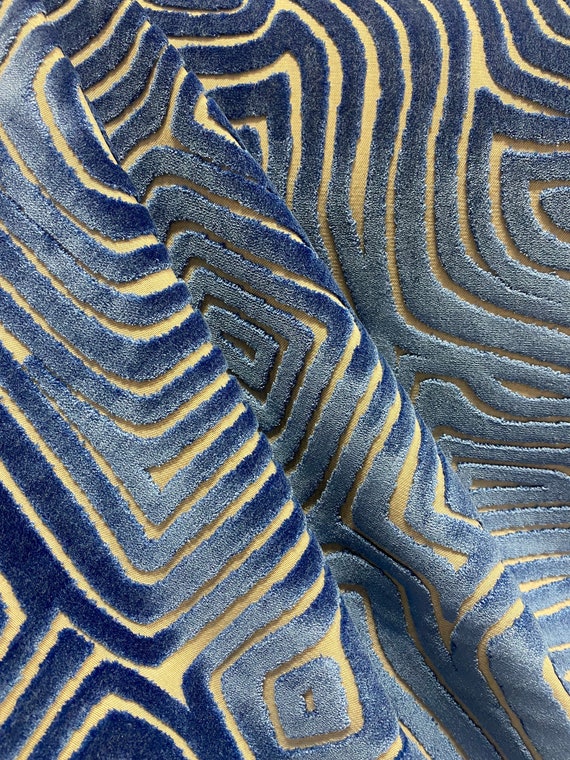 SAHARA INDIGO Solid Color Velvet Upholstery And Drapery Fabric