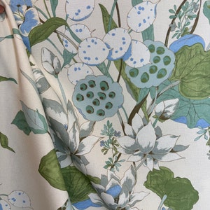 Lotus Garden - blue - olive green - home decor - floral - drapery fabric - upholstery fabric - fabric by the yard