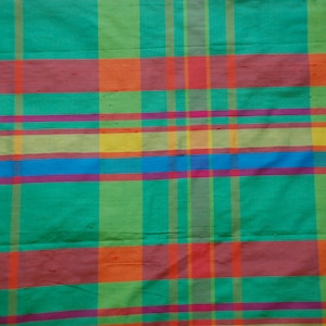 Bright Plaid Silk Fabric - Drapery Panel - Pinch Pleated Silk Drapery Panels - Silk Fabric By The Yard