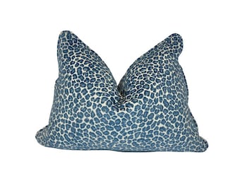 Blue Cheetah Self Welt - Pillow Cover - Animal Print - Blue Chenille Fabric - Designer Pillows
