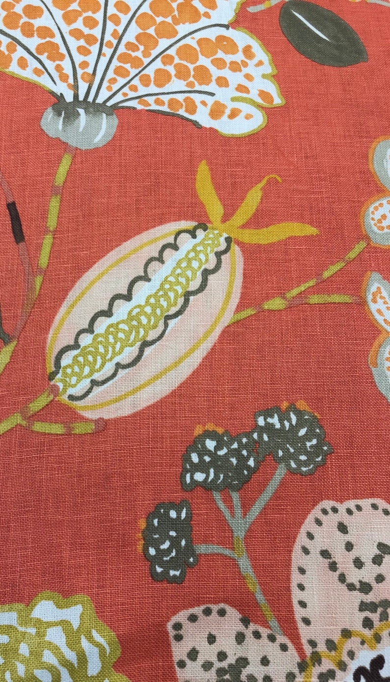 Jacobean Salmon Blush Gray floral Drapery Fabric by Etsy