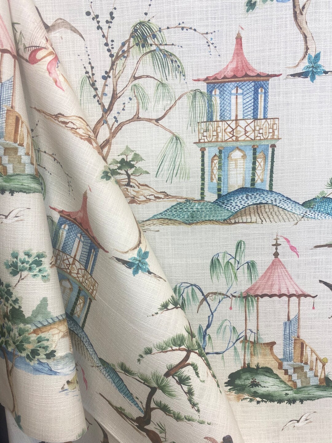 Okayama Flax Asian Inspired Upholstery Fabric Pagoda Upholstery Fabric