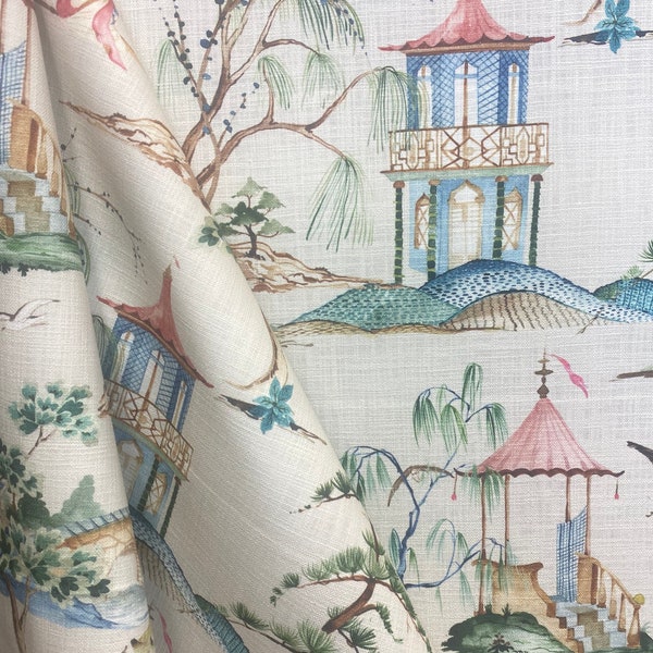 Okayama Flax - Asian Inspired Upholstery Fabric - Pagoda Upholstery Fabric - Oriental Upholstery Fabric - Fabric by the Yard