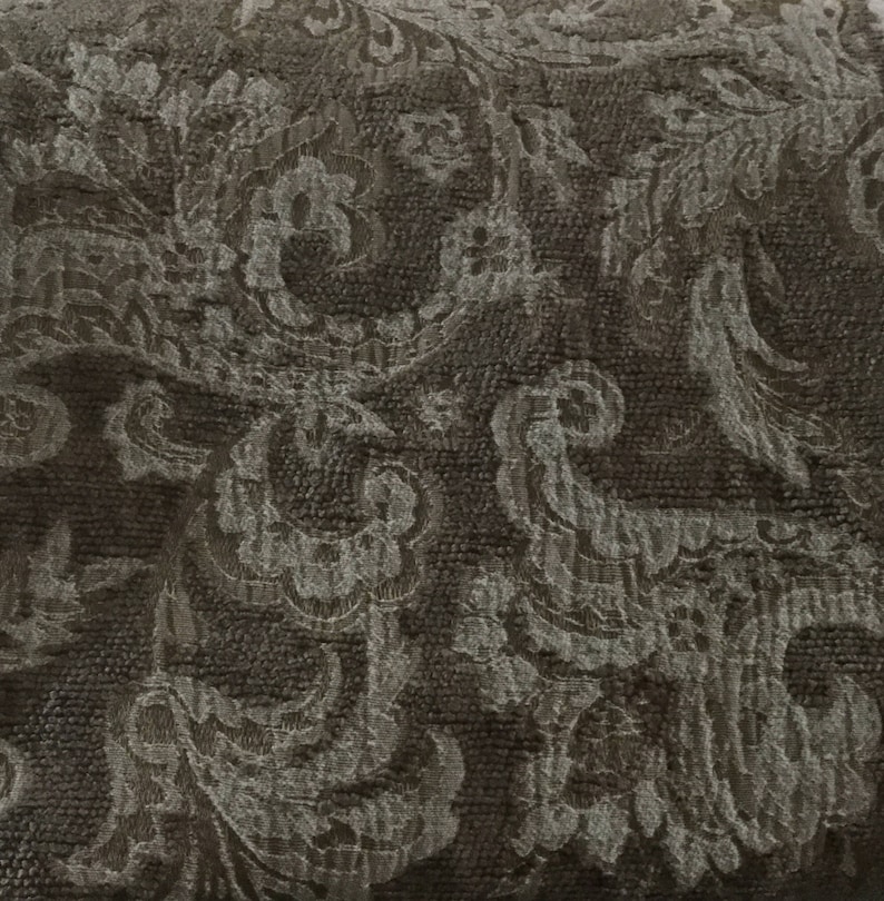 Cream and Brown Damask Upholstery Fabric by the Yard Fast Etsy