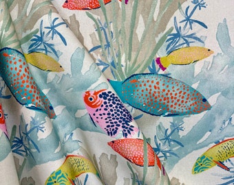 Couteau Azure - whimsical - playful - tropical - fish - home decor - drapery fabric - pillow fabric - fabric by the yard