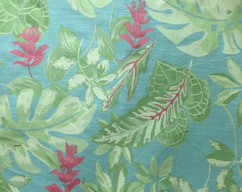Tropical Botanical - Aqua - Pink - Green - Upholstery Fabric By The Yard
