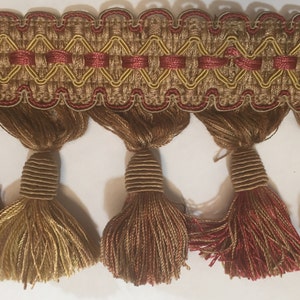 Gold and Rust Tassel Fringe - Tassel Fringe By The Yard - Custom Cut Yard - Embellishment - Furniture Embellishment - Pillows - Chairs