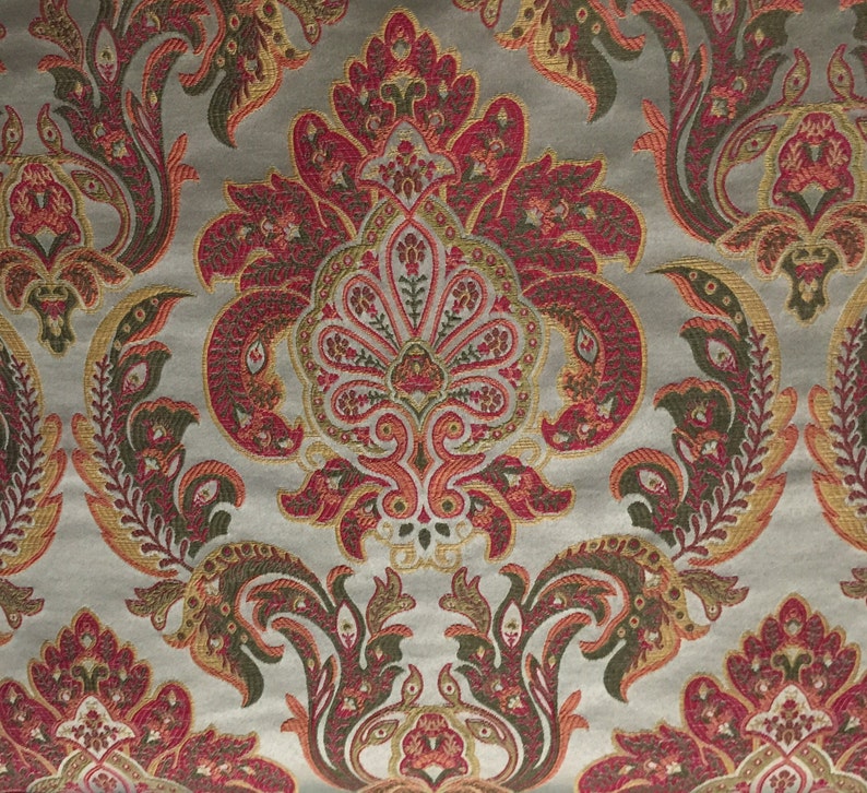 Damask Red/ Yellow/Green Upholstery Fabric Upholstery Fabric Etsy