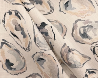 Highcliffe Pastel - Pastel Costa - Screen Printed Pattern - Coastal Oysters - Blues and Corals - Watercolors - Fabric by the Yard