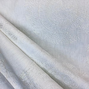 Saskia Snow - Medallions - Embroidered Fabric - Snow White - Fabric by the Yard - Custom Cut Yardage - Custom Pillow - Cushions - Upholstery