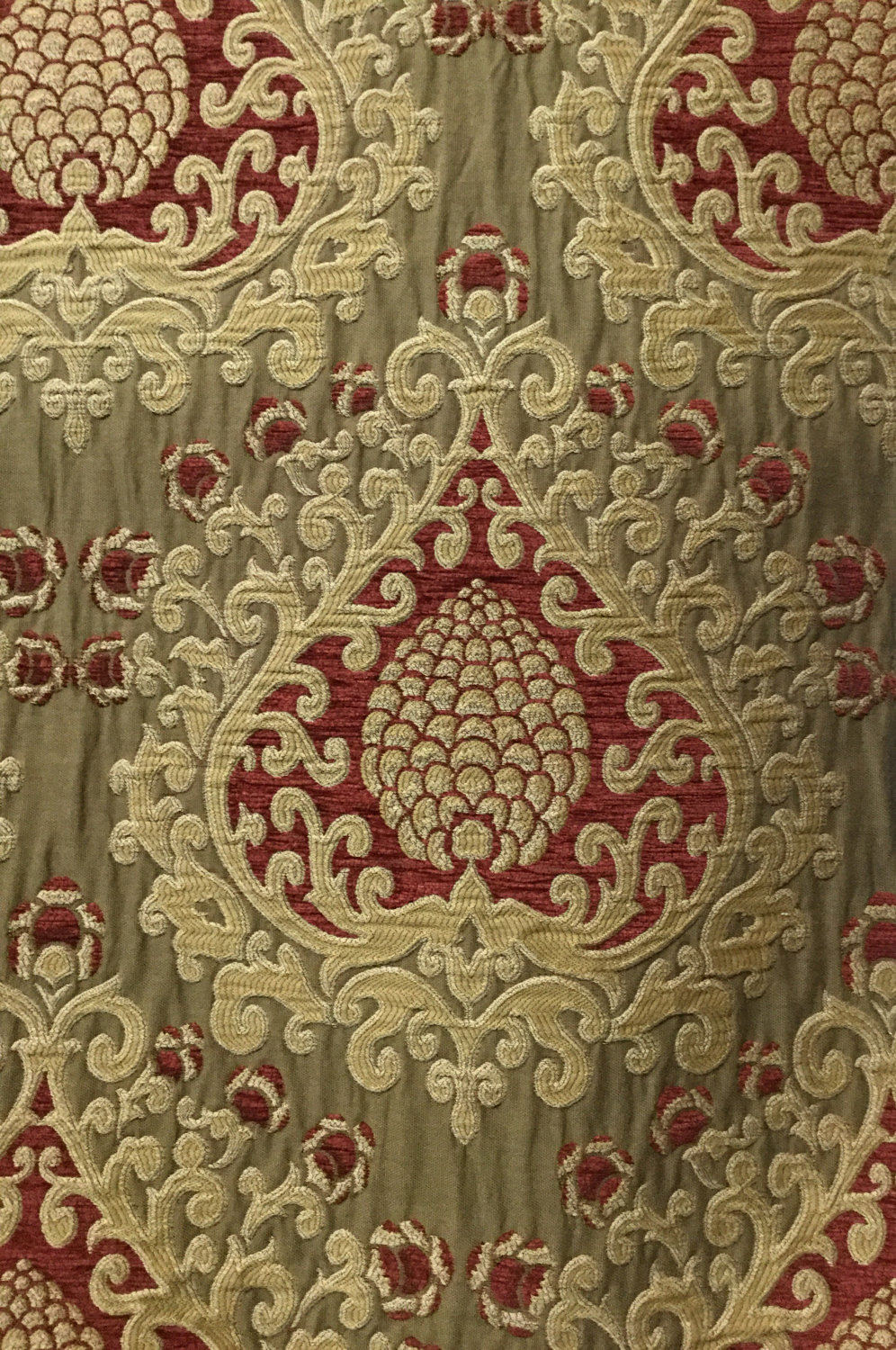 Red Gold Damask Woven Upholstery Fabric by the Yard Etsy