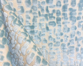 Asher Rain Cut Velvet - Geometric Cut Velvet - Blue Cut Velvet - Fabric by the Yard