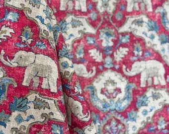Loxodonta - Elephant Print Linen Viscose Fabric, Upholstery & Drapery