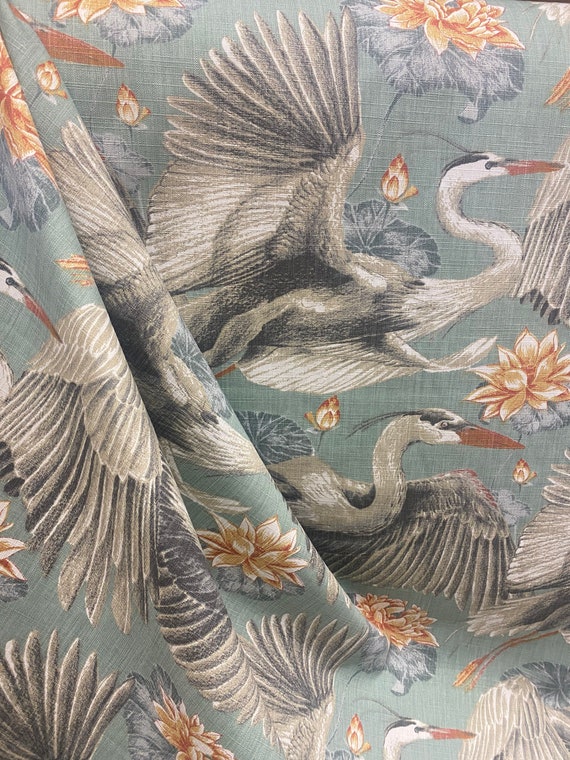Bimini Mineral - Coastal Fabric - Fabric by the Yard - Home Decor - Home Accents - Birds - Floral - Pillow Fabric - Cushion Fabric - Drapery