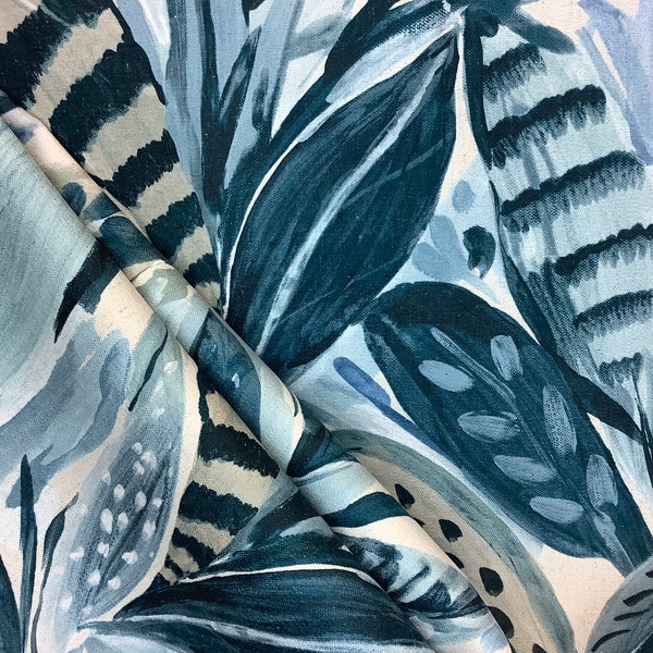 Frond - Midnight - Banana Leaves - Navy - Pastel Green - Pastel Blue - Fabric by the Yard - Custom Cut Yardage - Pillow Covers - Cushions
