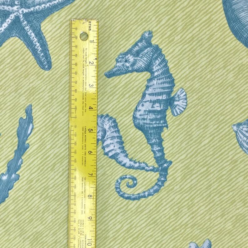 Chartreuse and Teal Coastal Fabric by the Yard Seahorse Etsy