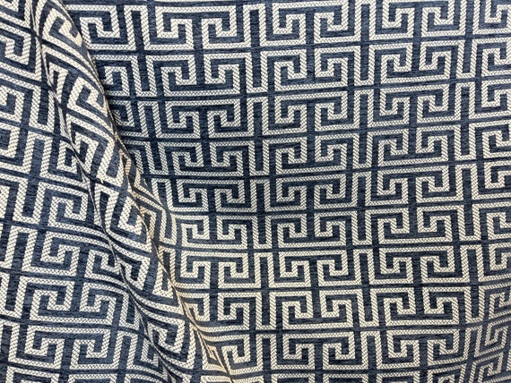 Blue Crypton Upholstery Fabric for Furniture Navy Blue Greek Key