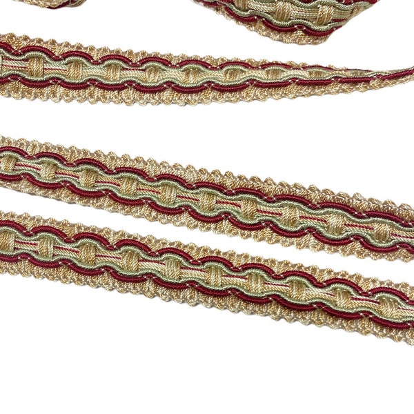 British Trimmings Woven Flat Braid - Rouge - Aqua - Tan - Tresse traditionnelle - Bordure de meubles - Fancy Wide Gimp - Tresse multicolore