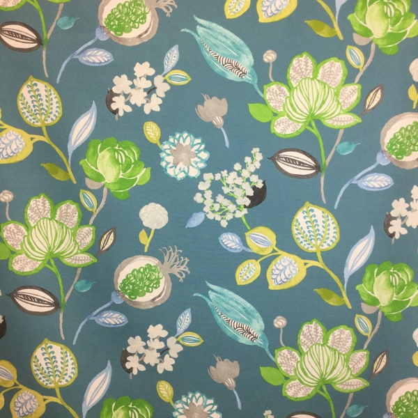 Delaria - Island Blue - Floral Fabric - Accent Pillows - Fabric by the Yard - Custom Cut Yardage - Home Decor - Pillows - Cushions - Fabrics
