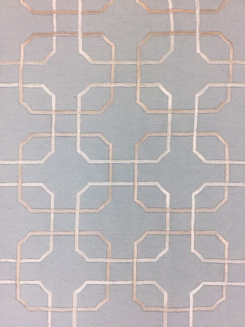 Geometric Upholstery Fabric By The Yard Custom Drapery Panels Cream Gold Custom Throw Pillows Window Treatments Mingle Spa