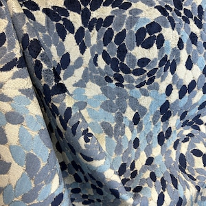 Leaf Aegean - cut velvet - navy blue - light blue - swirl - upholstery fabric - fabric by the yard
