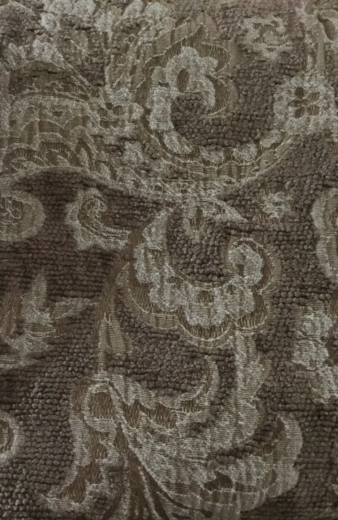 Cream and Brown Damask Upholstery Fabric by the Yard Fast Shipping