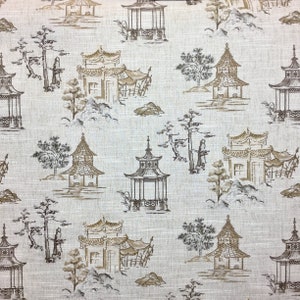 Bronze Pagoda - Chinoiserie - Asian - Oriental - Natural - Upholstery Fabric By The Yard - Asian Pillow Covers - Asian Decor