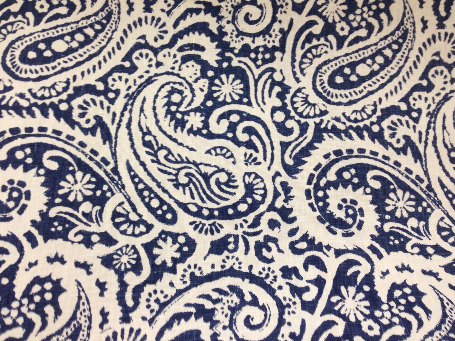 Navy and White Paisley Fabric Upholstery Fabric By The Yard Etsy