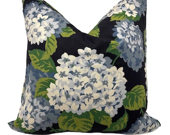 Summer Wind Navy - Hydrangea Floral - Pillow Covers - Self Welt Pillows - Navy - Light Blue - Powder Purple - Custom Cut Pillow Covers