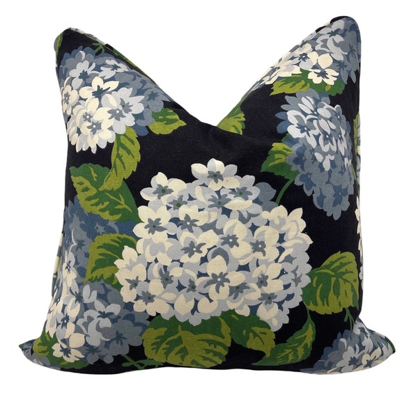 Summer Wind Navy - Hydrangea Floral - Pillow Covers - Self Welt Pillows - Navy - Light Blue - Powder Purple - Custom Cut Pillow Covers