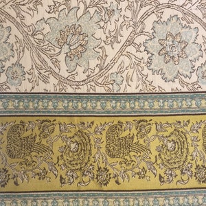 Green - Blue - Beige - Striped Floral - Upholstery Fabric of The Yard
